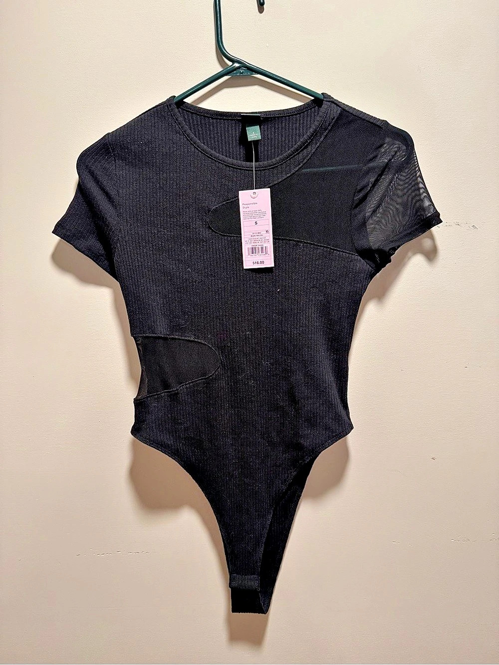 Wild Fable Ribbed Short Sleeve Bodysuit in Black Small NWT
